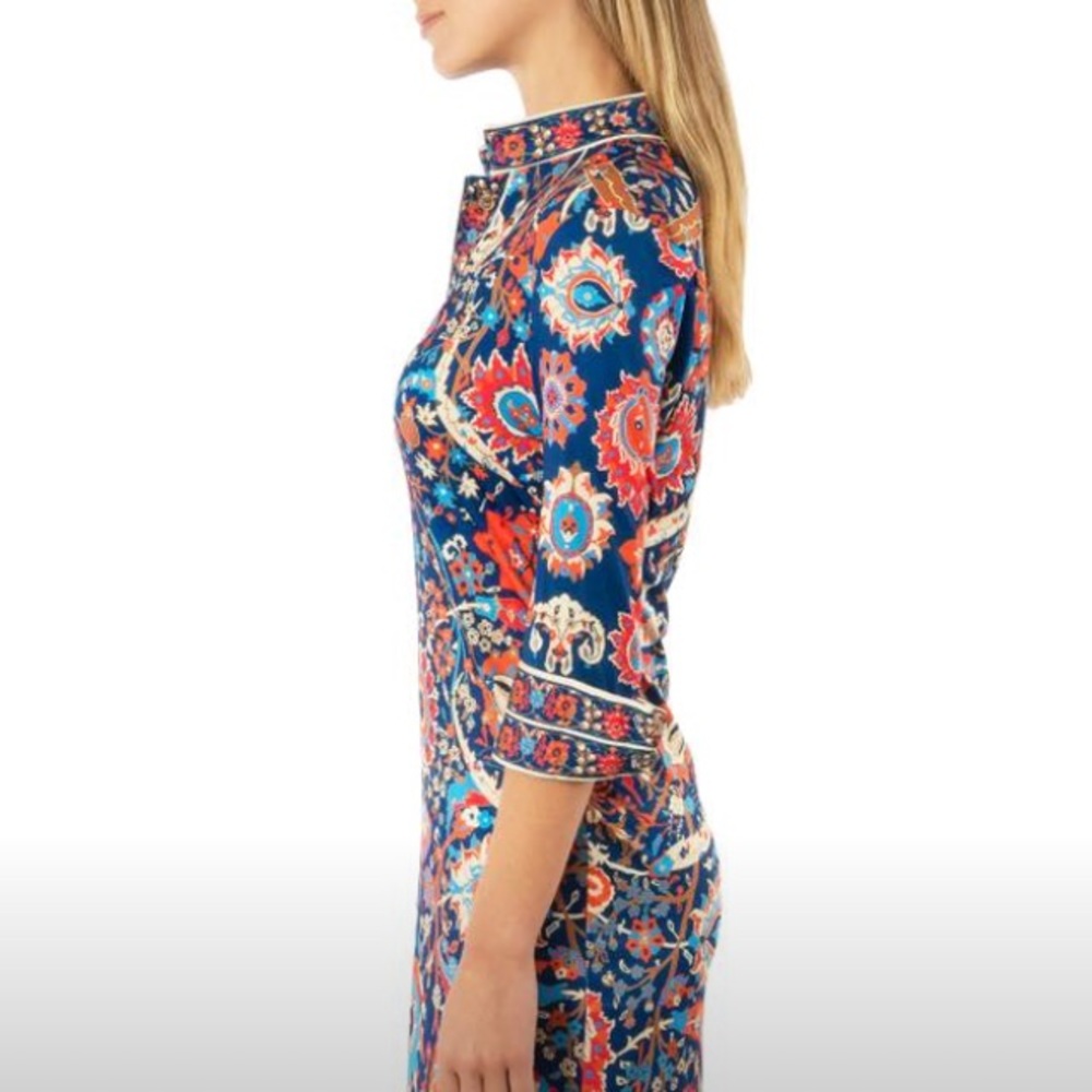 Gretchen Scott Jersey Mandarin Dress Navy Multi